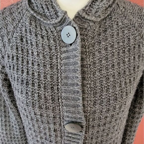 Gray Knit Button-Up Women's Coat - Picture 4 of 11